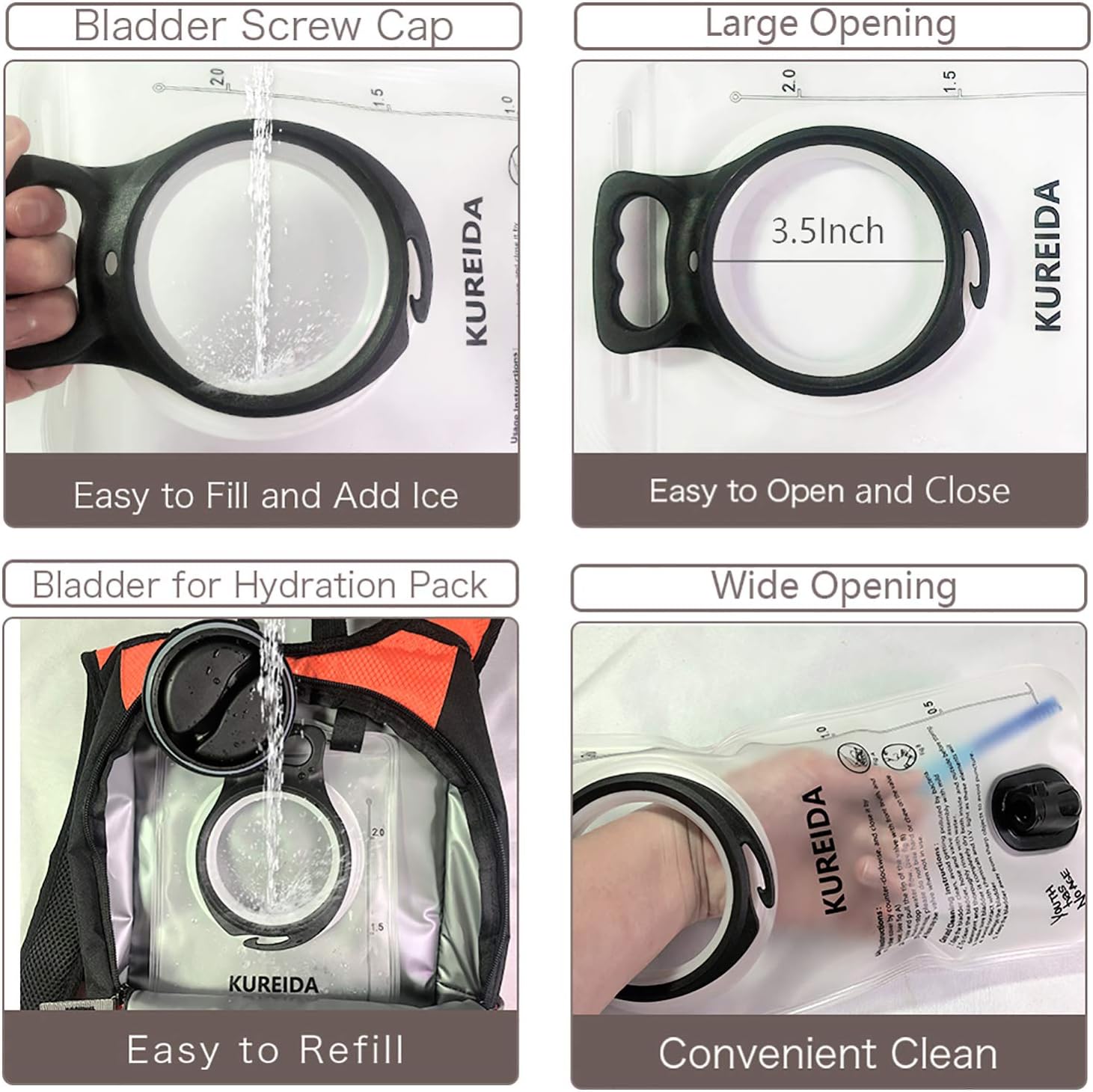 Hydration Bladder 2L-3L,Leak Proof Water Reservoir,BPA Free,Wide Opening, Military Water Bladder Combined with Hydration Backpacks for Biking Hiking Running Camping Climbing. - Image 5