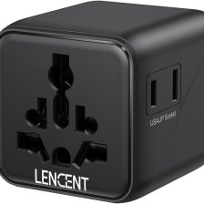 LENCENT Universal Travel Plug Adapter,International Power Adaptor with Dual AC Outlet, Worldwide Wall Charger for US to Europe UK Iceland Spain Italy France Australia(Type C/G/A/I),Black
