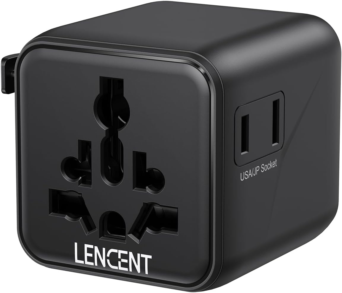 LENCENT Universal Travel Plug Adapter,International Power Adaptor with Dual AC Outlet, Worldwide Wall Charger for US to Europe UK Iceland Spain Italy France Australia(Type C/G/A/I),Black