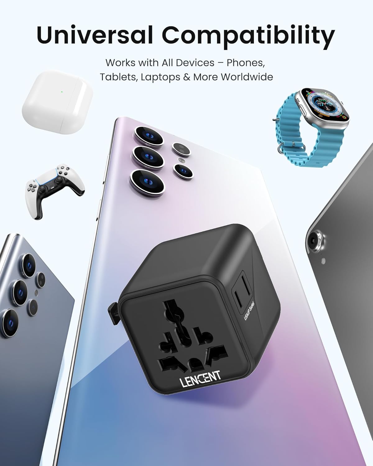LENCENT Universal Travel Plug Adapter,International Power Adaptor with Dual AC Outlet, Worldwide Wall Charger for US to Europe UK Iceland Spain Italy France Australia(Type C/G/A/I),Black - Image 8
