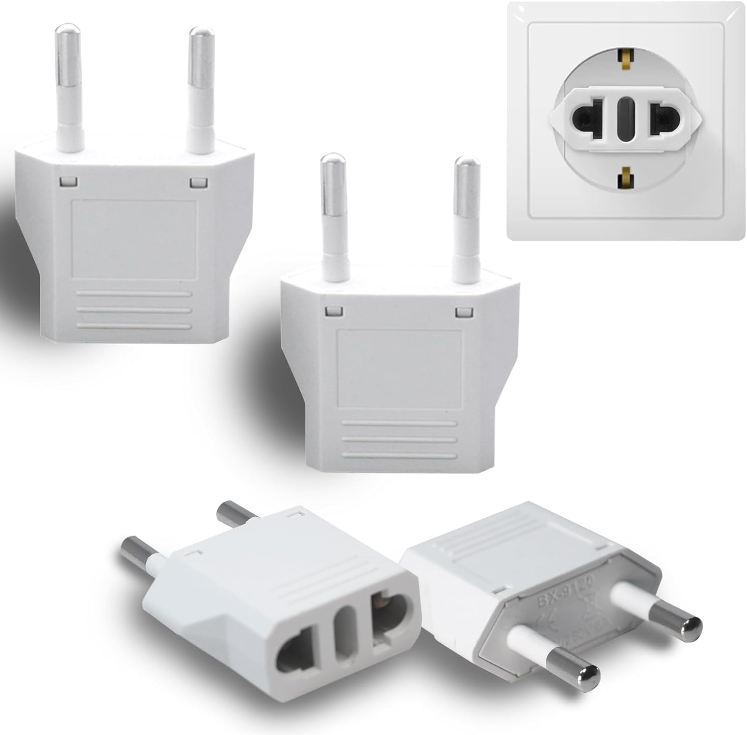 RukinoviEuropean Travel Plug Adapter Type CInternational Power Converter with Fire-Safe Material,4Pack US to EU Adapter for Italy France etc,Compact Design for Charging Phones Laptops in Europe Travel