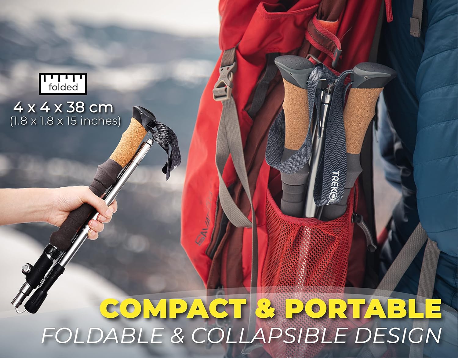 TREKOLOGY Trek-Z Cork Grip Trekking Poles – Lightweight Folding Hiking Poles, Adjustable Height, Compact Travel Design, Aircraft-Grade Aluminum Walking Sticks for Men & Women - Image 3